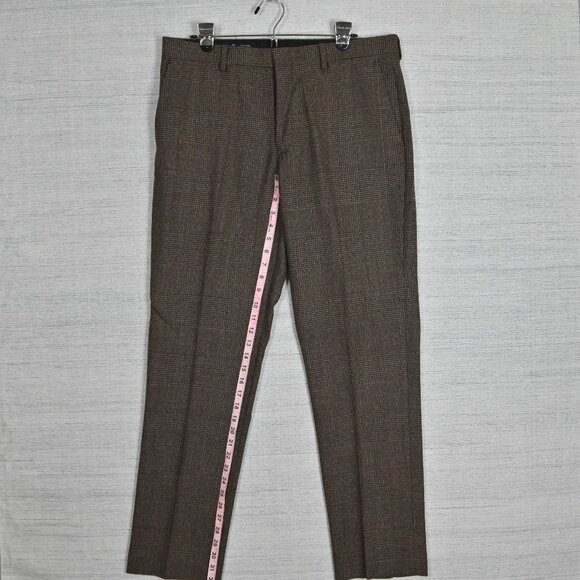 J. Crew Thompson Slim Fit Formal 100% Wool Check Brown Grey Suit Set 42L W34/L32 - Picture 15 of 16